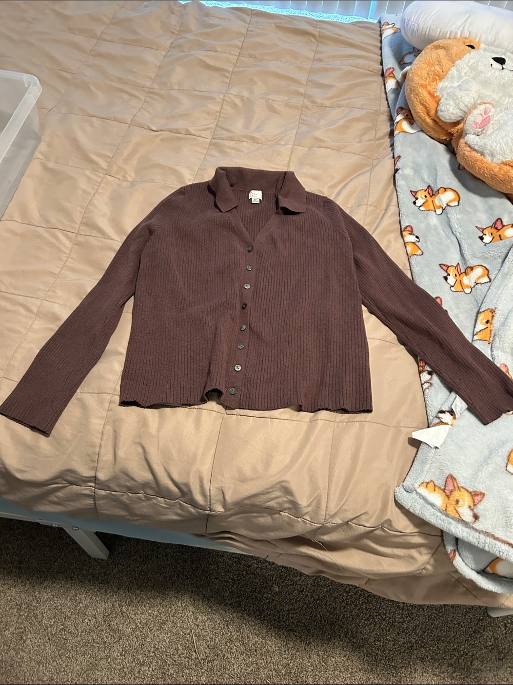 a new day Brown Ribbed Button-Front Sweater Cardigan
